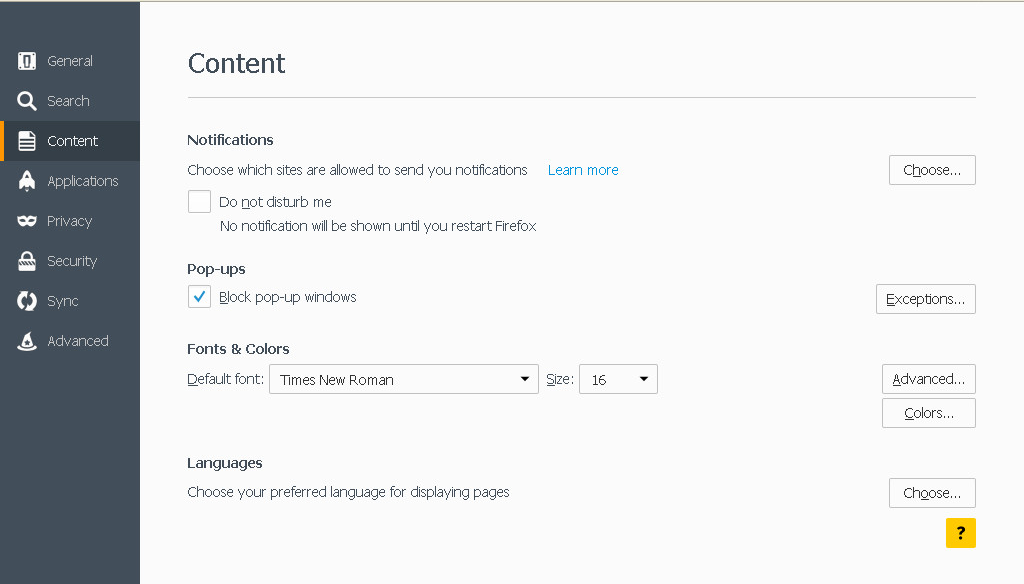 Mozilla Blok Pop-up w zakładce Content