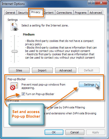 Pop-up Blocker Internet Explorer